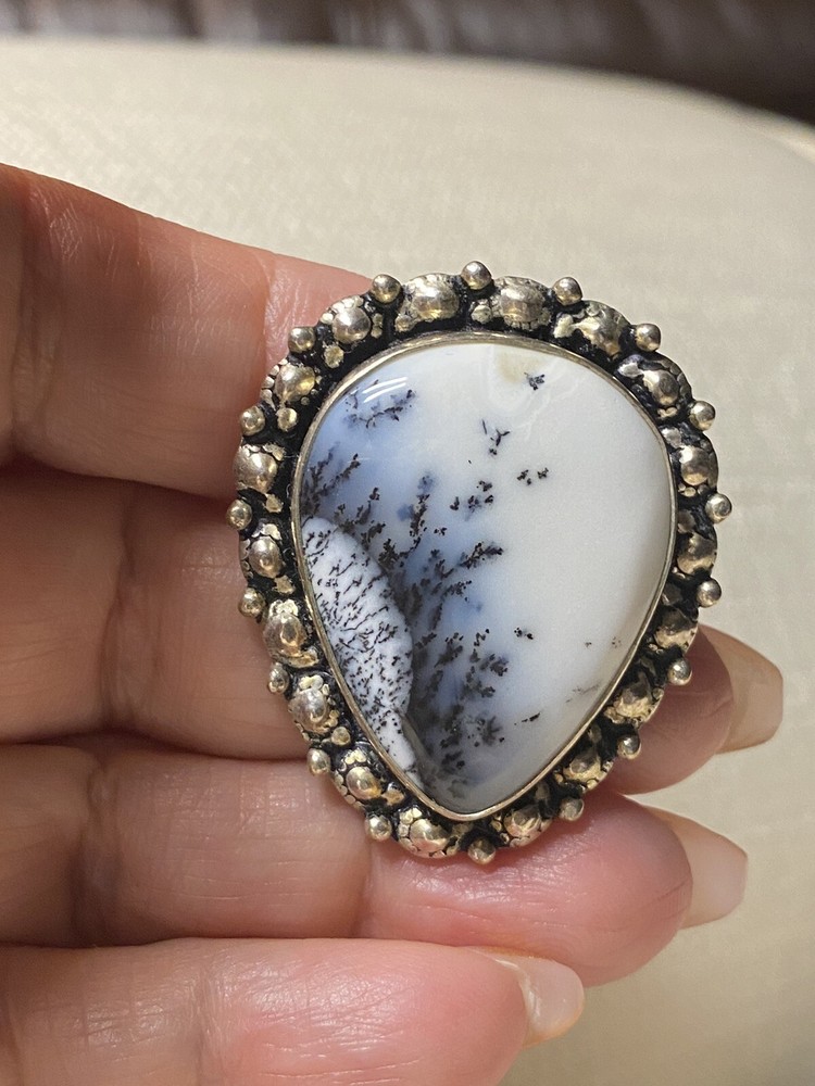 Dendritic Opal Power Ring In Handmade Sterling Silver Band
