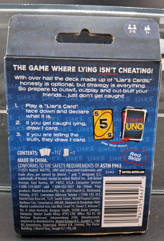 Liars UNO Card Game Colorblind Accessible Ages 7+