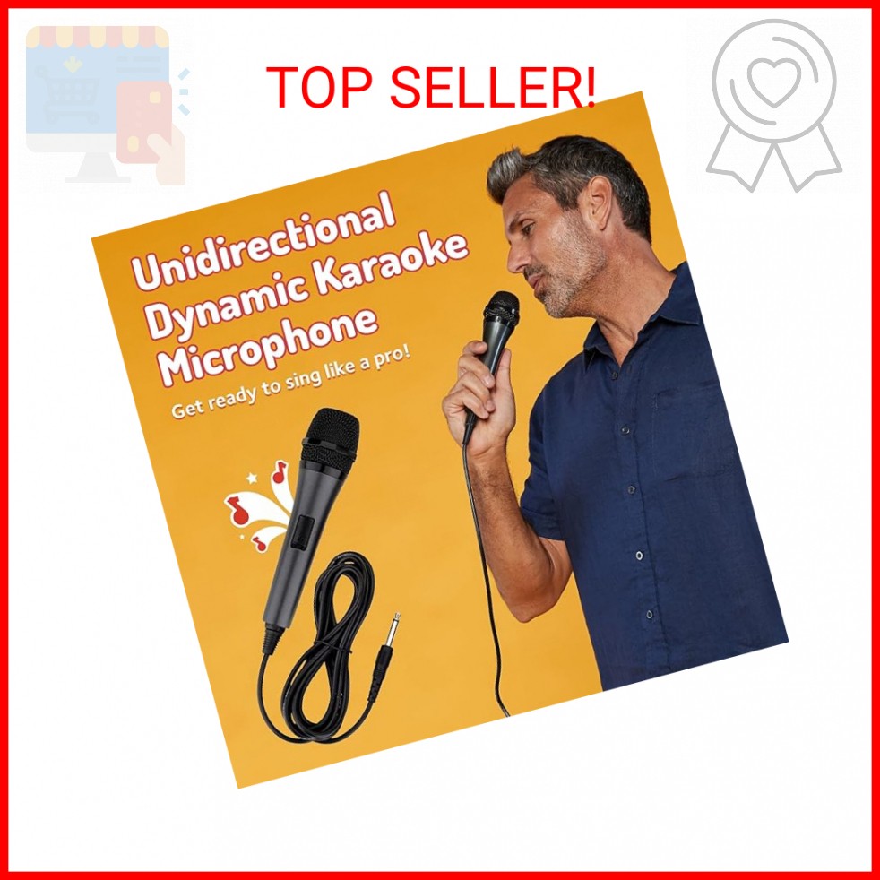 Singing Machine Wired Microphone for Karaoke, (Black) - Unidirectional Dynamic V