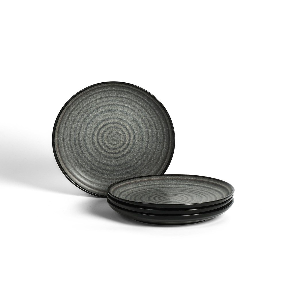 Stone Lain Dua 4-Piece Salad Plate Set Stoneware, Black