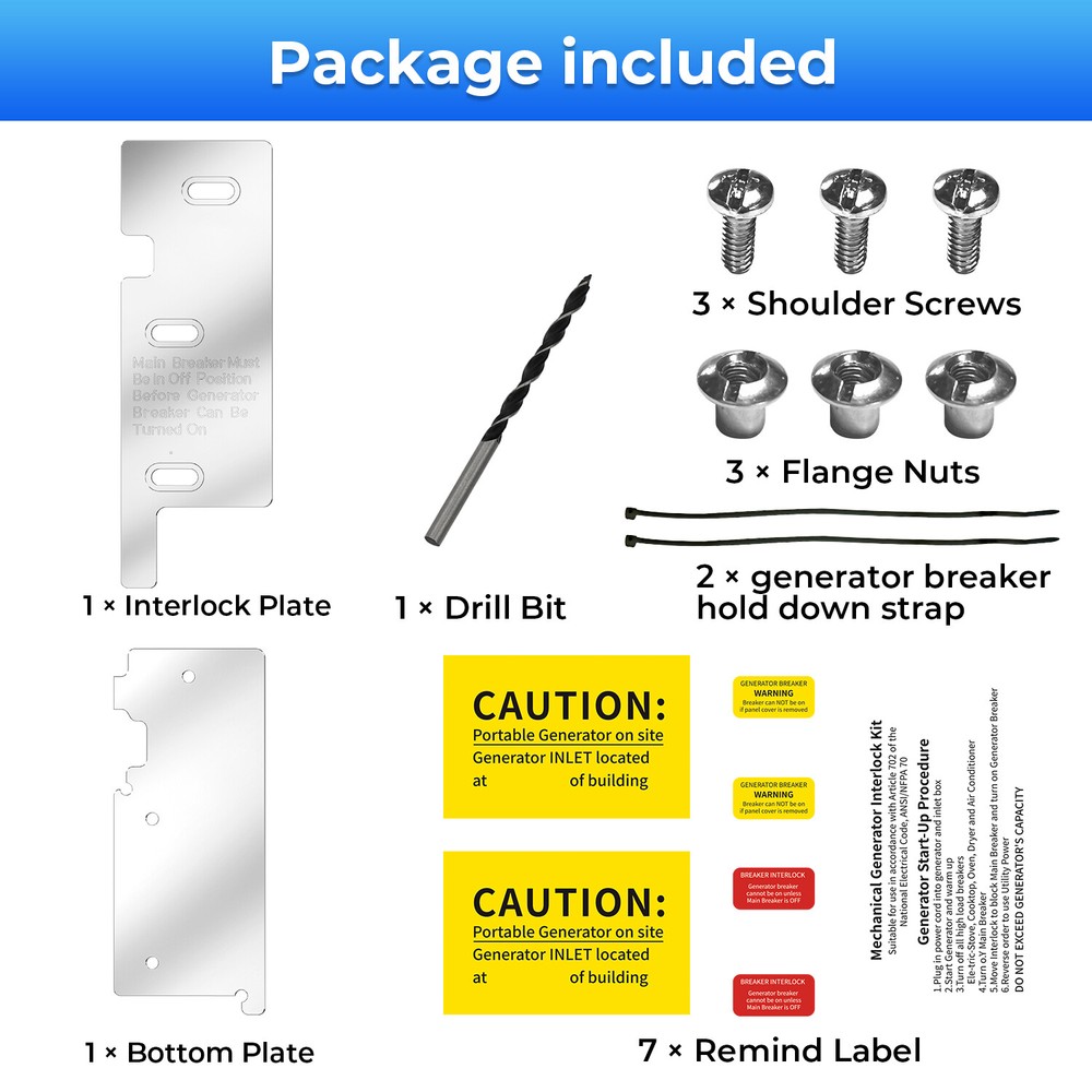 Generator interlock Kit For Square D 200 Amp Main Panel main Breakers