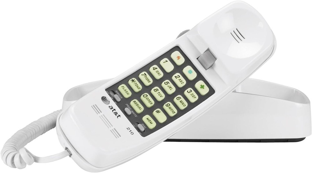 AT&T 210 Basic Trimline Corded Phone, No AC Power Required, Wall-Mountable