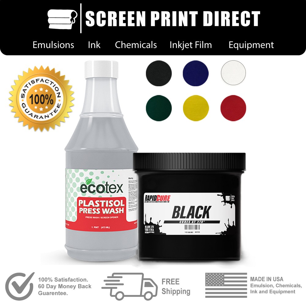 Plastisol Ink & wash Bundle For Screen Printing - Low Temp Cure 270F - 6 colors