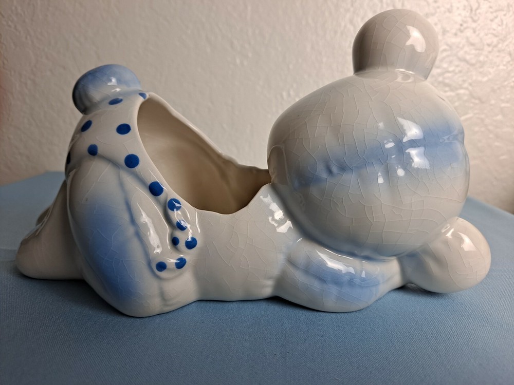 Blue Bear Ceramic Sleeping Baby Blue 8 1/2" Nursery Planter
