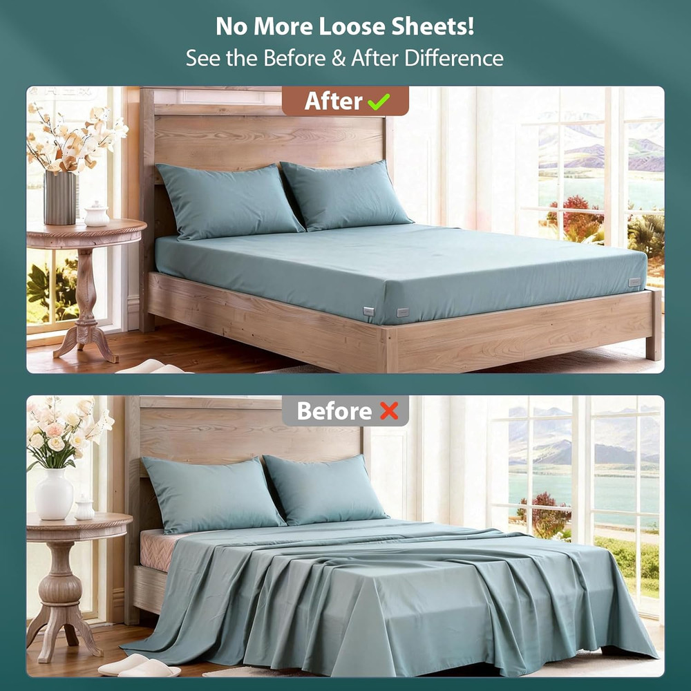 Bed Sheet Holders for Corners - Snap-Lock Sheet Lock for Fitted Sheets, Sheet Ho