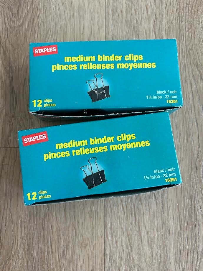 2 boxes Staples Binder Clips Medium 1 1/4" Width 5/8" Capacity Black 15351