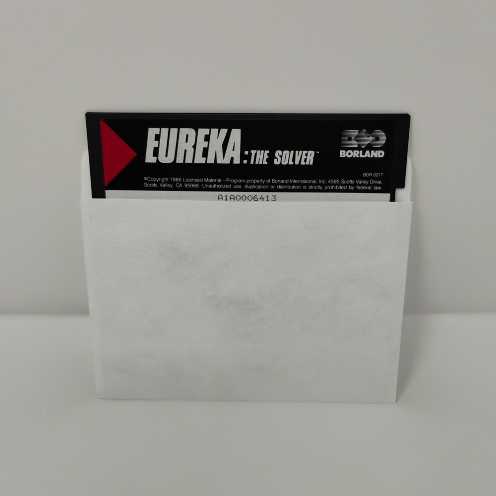 Borland Eureka The Solver 5.25" Floppy Disk Computer Software & Owner's Handbook