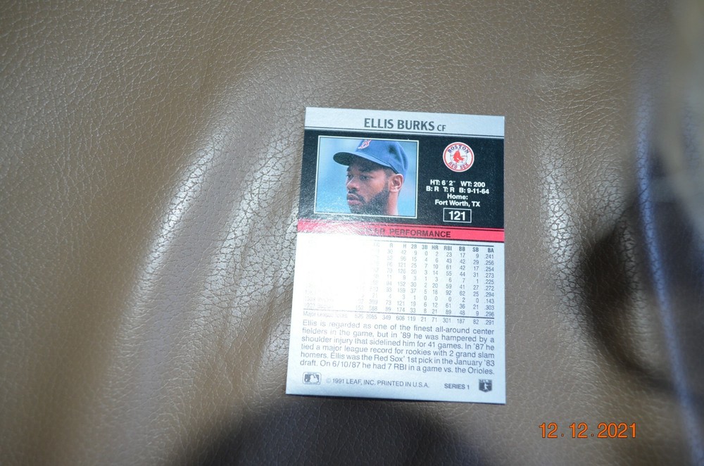ELLIS BURKS SIGNED CARD - RED SOX - LEAF