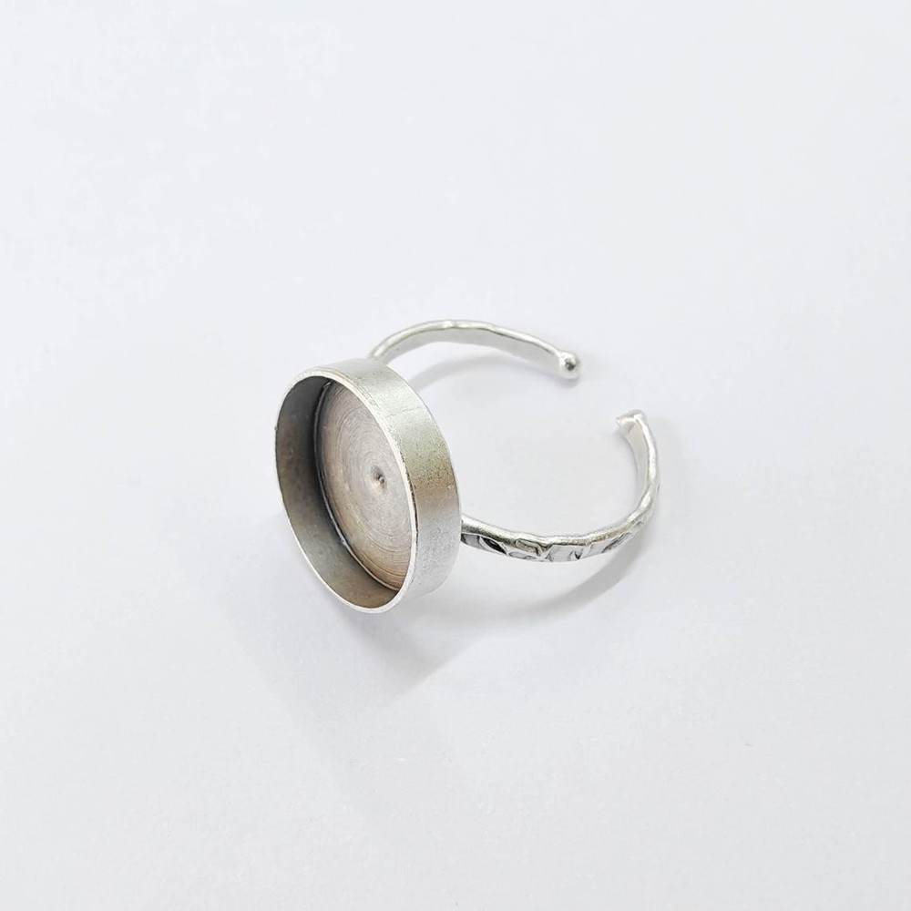 Ring Blank Setting Hammered Base Bezel inlay Backs Cabochon 14mm G37845