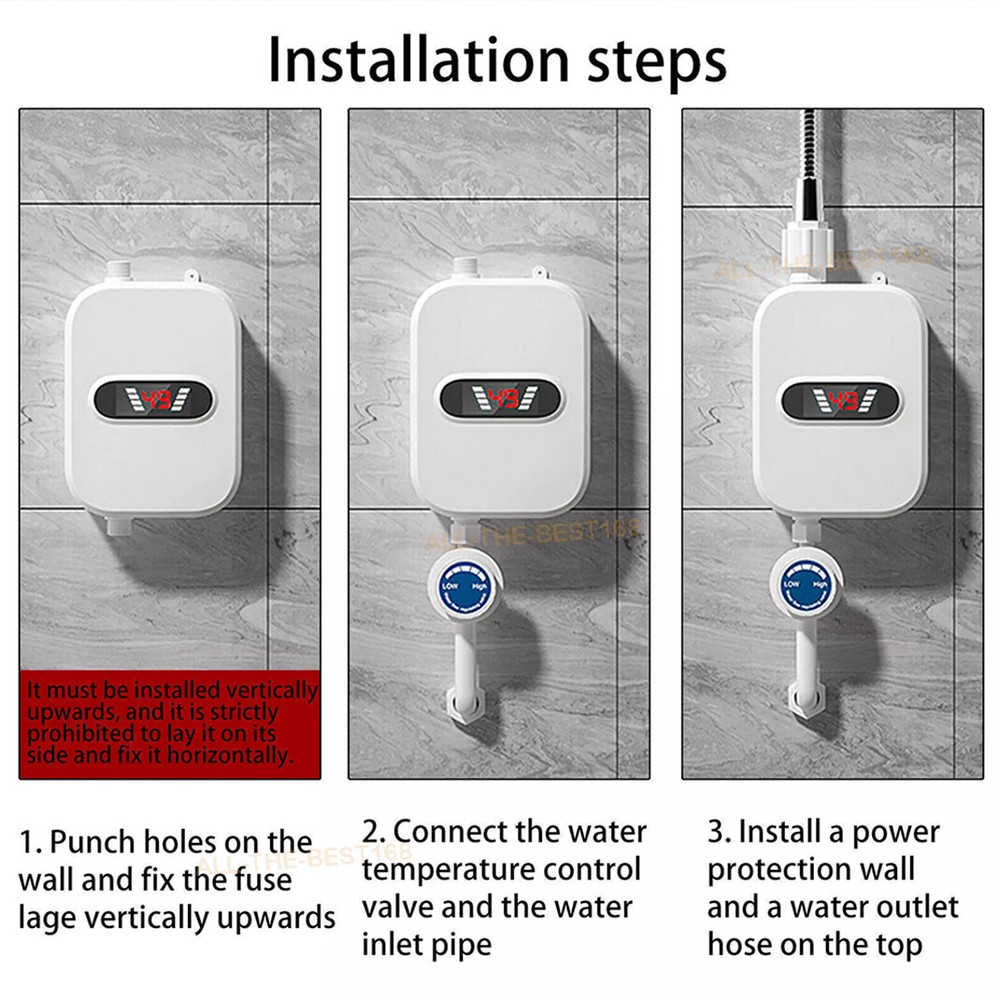 3500W Electric Tankless Instant Water Heater LED Indicator Hot Water Shower Set