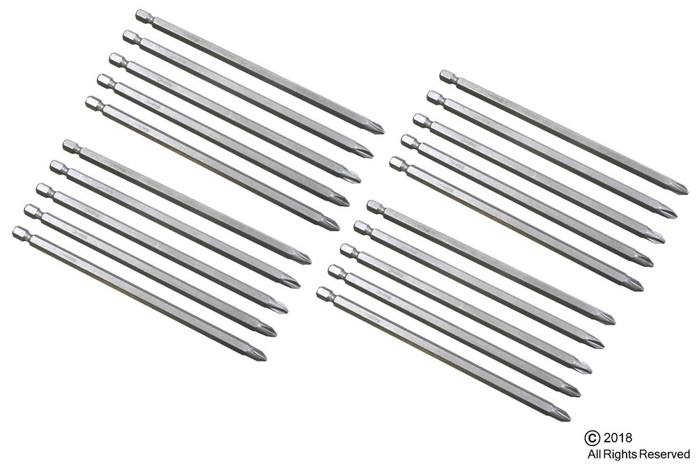 20 pc 6" INCH  #2 PHILLIPS SCREW STEEL DRILL BITS W/ MAGNETIC TIPS