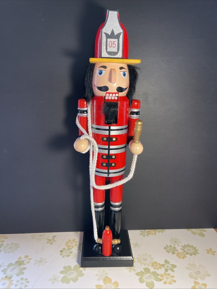 Firefighter Nutcracker Fireman 16" Wooden Christmas By Ashland