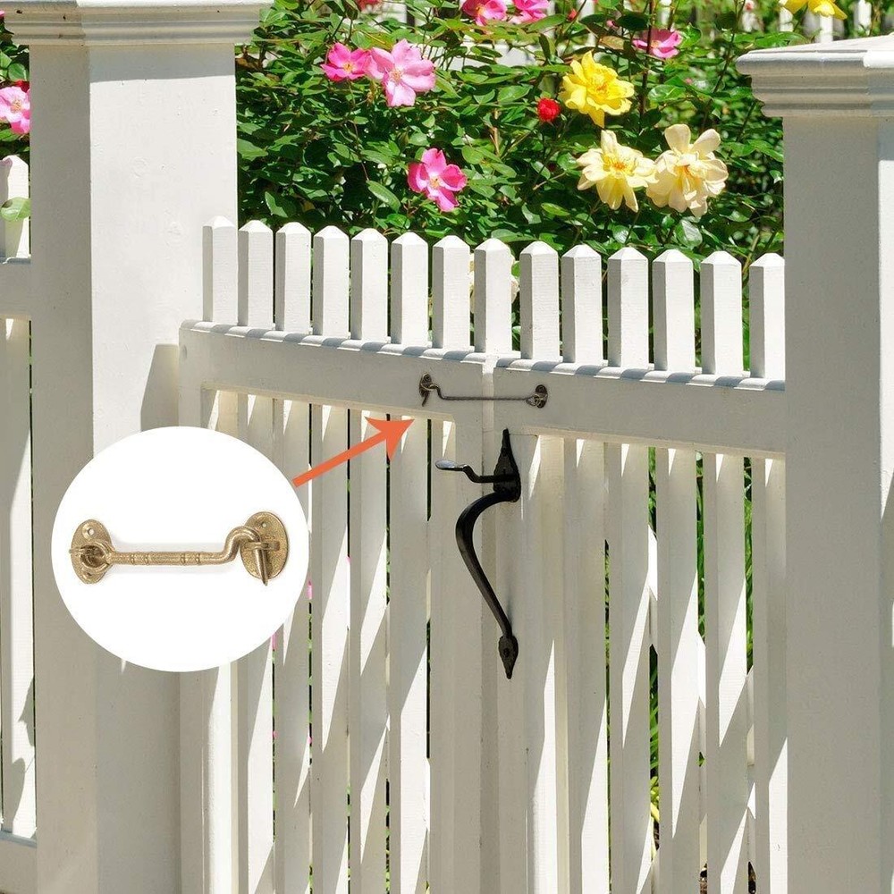 4 Inch Solid Antique Brass Privacy Hook Eye Latch Window Cabinet Gate Lock