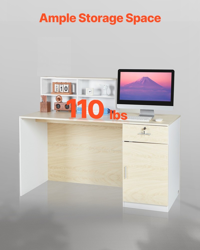 Uimoso Reception Desk Rectangular Front Counter Table 55.12 in Wood Office Table