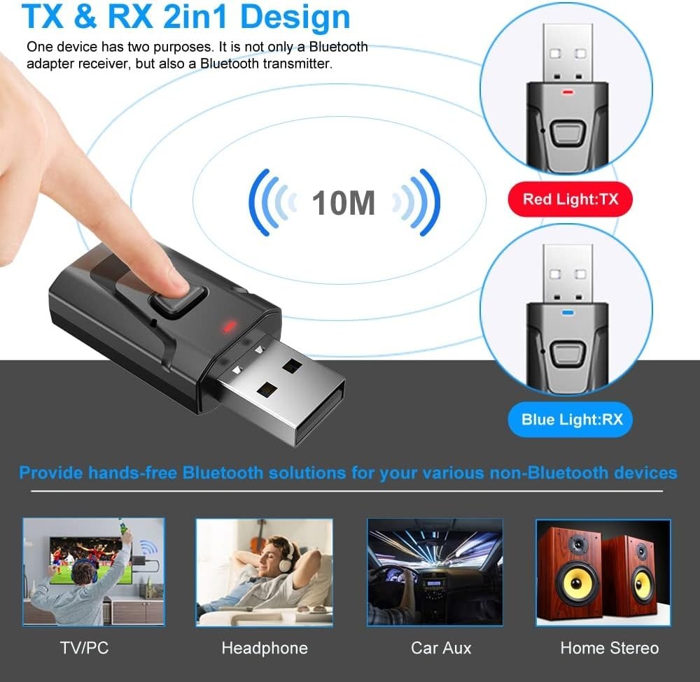 Compact Bluetooth Stereo Music Adapter - Auto-Connect 3.5mm Receiver/Transmitter