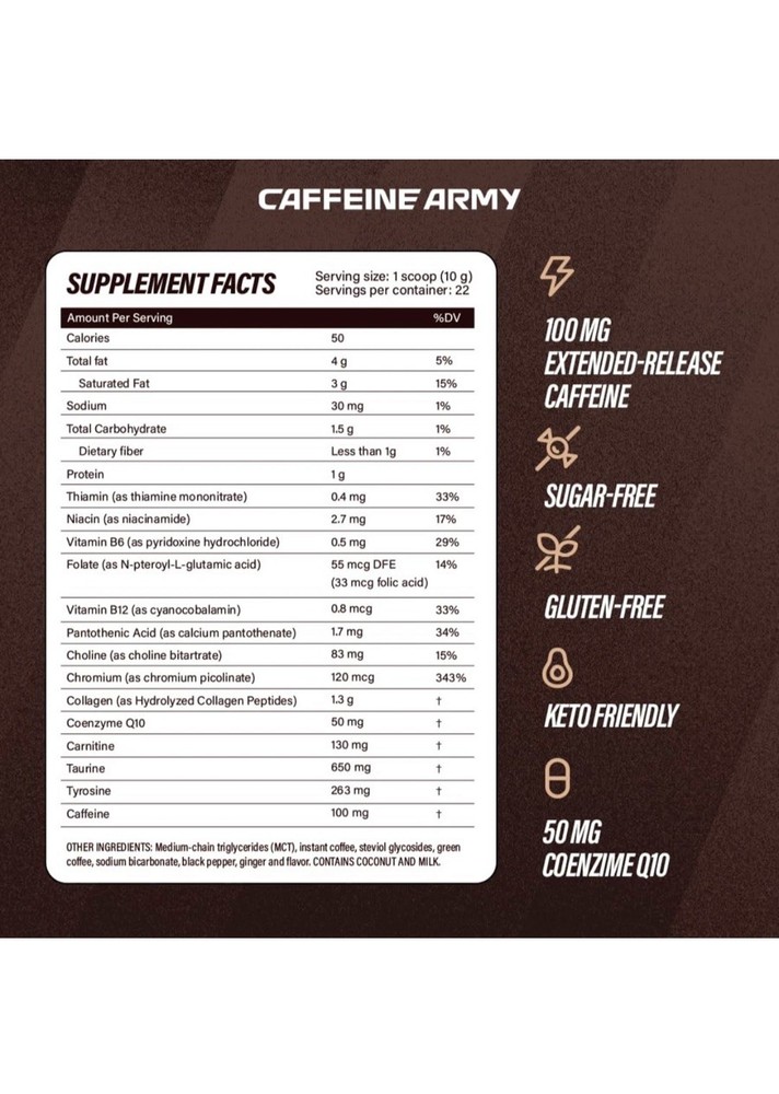 CAFFEINE ARMY ChocoVanilla | Comprehensive Functional Coffee with MCTs CoQ10 7.8