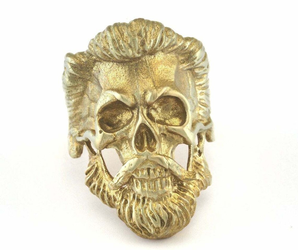 Pirate Skull Adjustable Ring Raw Brass (19mm 9US inner size) 2925