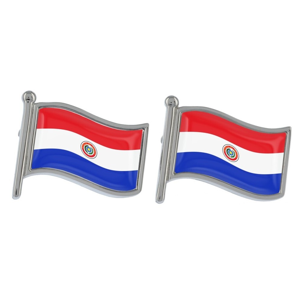 Paraguay Wave Flag Silver Cufflinks in Gift Box