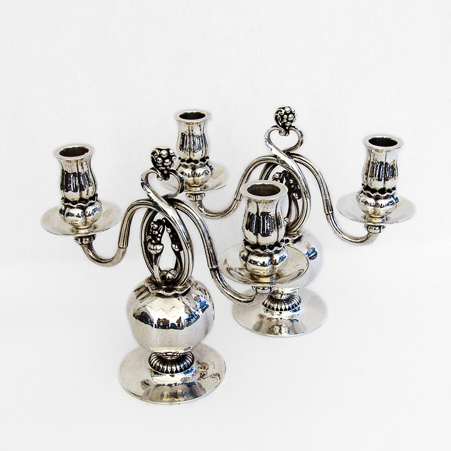 Georg Jensen Pomegranate Candelabra Pair Sterling Silver Old Mark