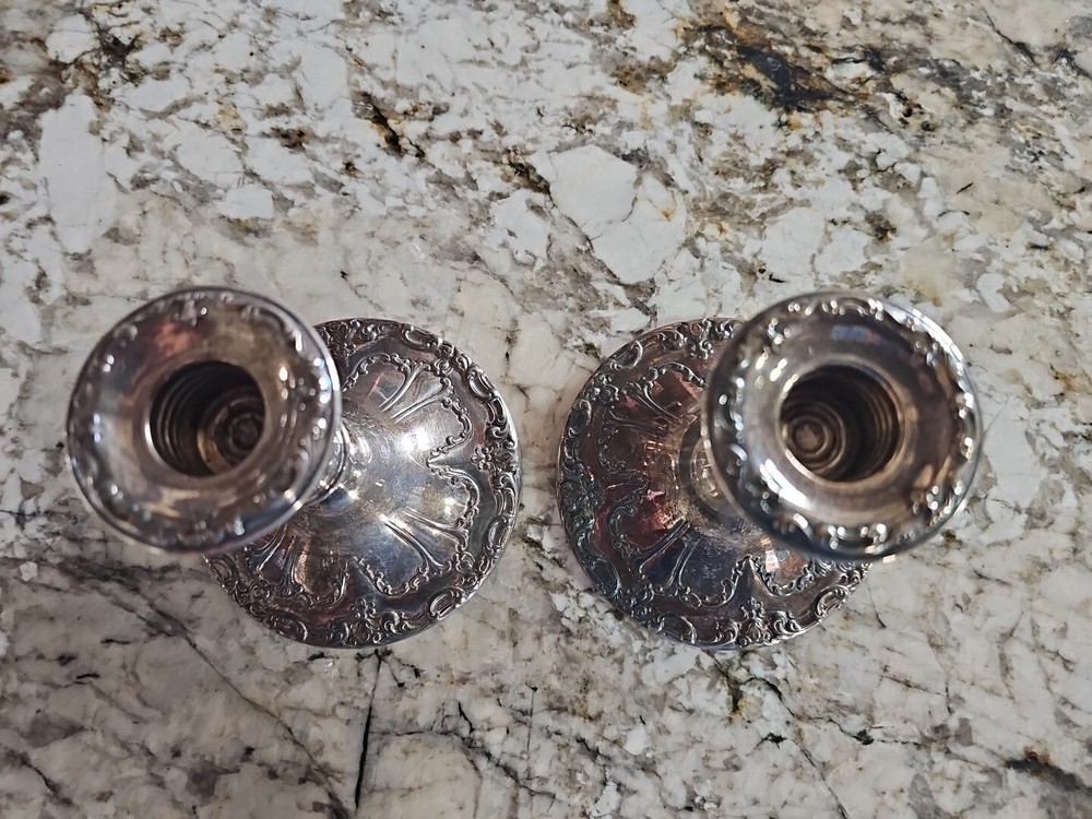 VINTAGE 2 Gorham Silverplate Chantilly Hollowware Weighted Console Candleholders