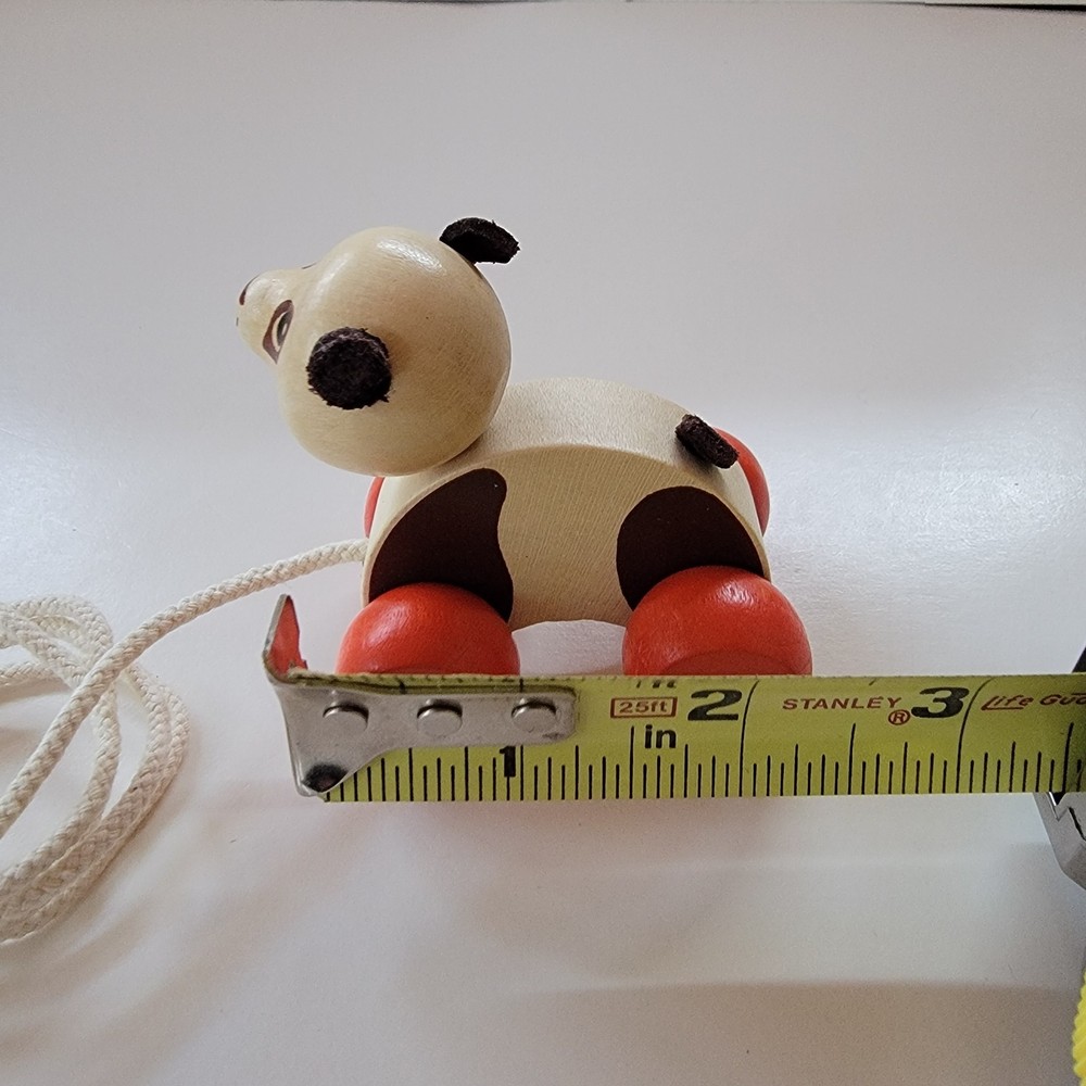 Vintage Wooden Panda Pull Toy On Wheels