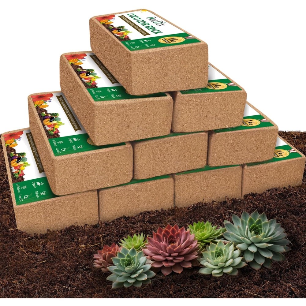 10 Pcs Compressed Coco Coir Brick for Plants,  Organic Coconut Coir Bricks Co...