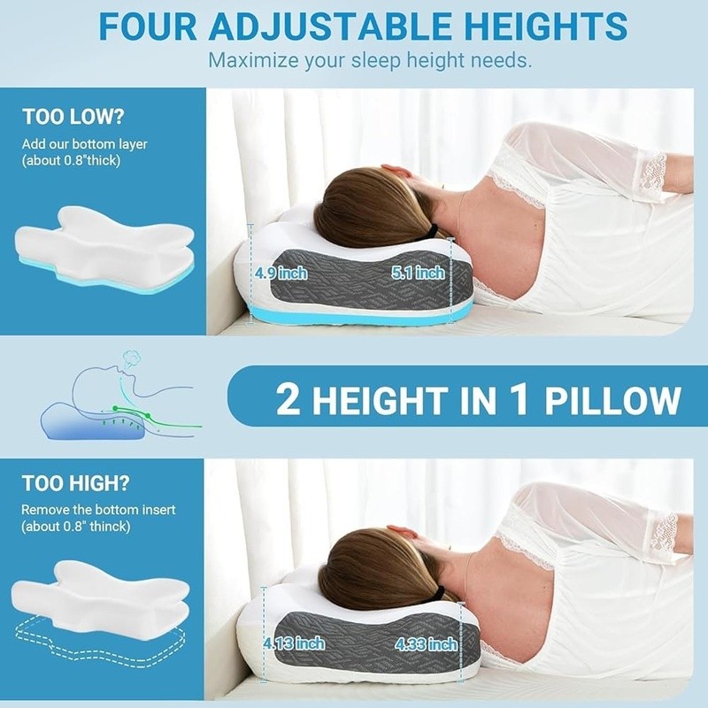 CPAP Neck Pillow Ergonomic Memory Foam Adjustable Height Side Sleepers Support