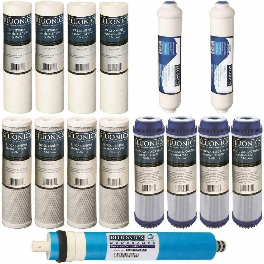 Reverse Osmosis Replacement Filter Set RO Cartridges (15 pcs) w/ 50 GPD Membrane