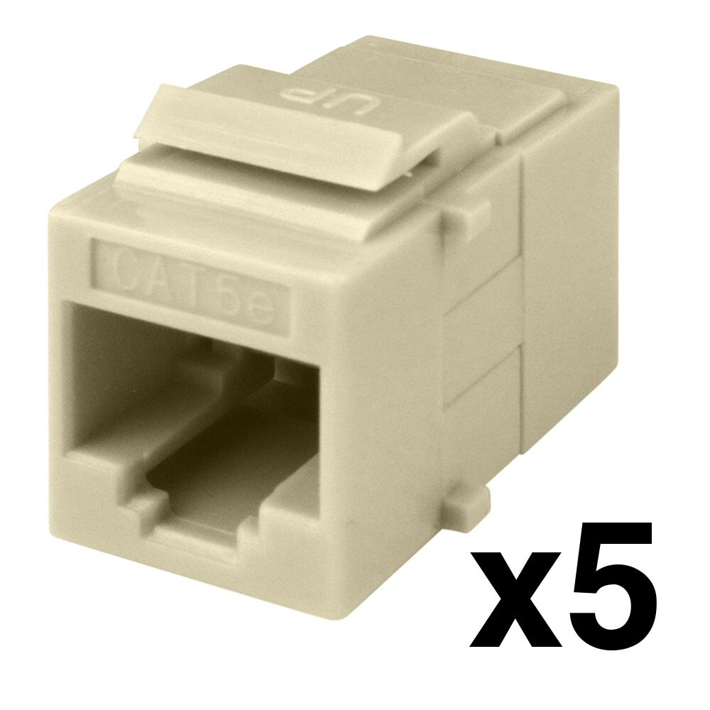 Construct Pro Cat5e Keystone Pass-Through Coupler Jack Insert (Ivory, 5-Pack)