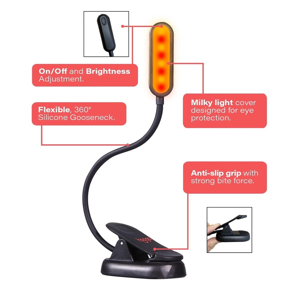 Amber Book Light, Blue Light Blocking Dual Mode Rechargeable Night Reading Light