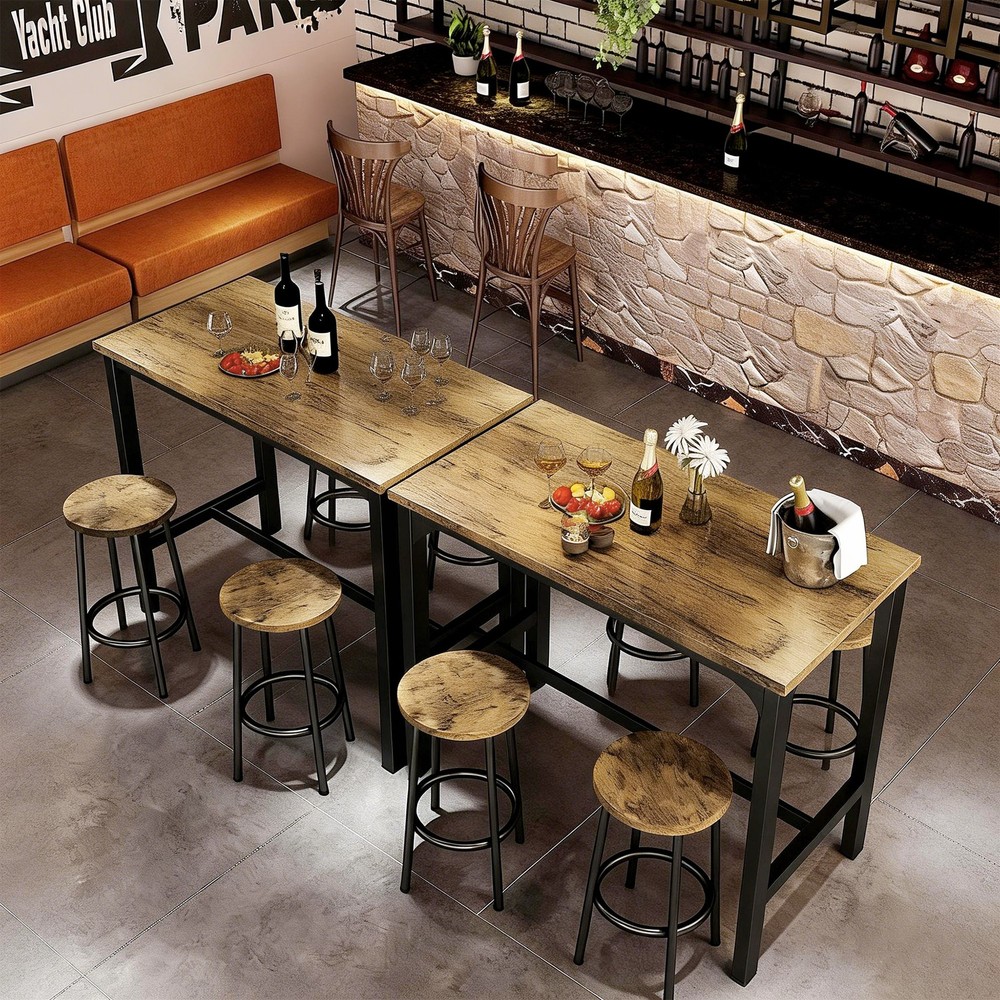 5 Piece Bar Table Set for 4, Counter Height Table & 4 Stools, Rustic Brown