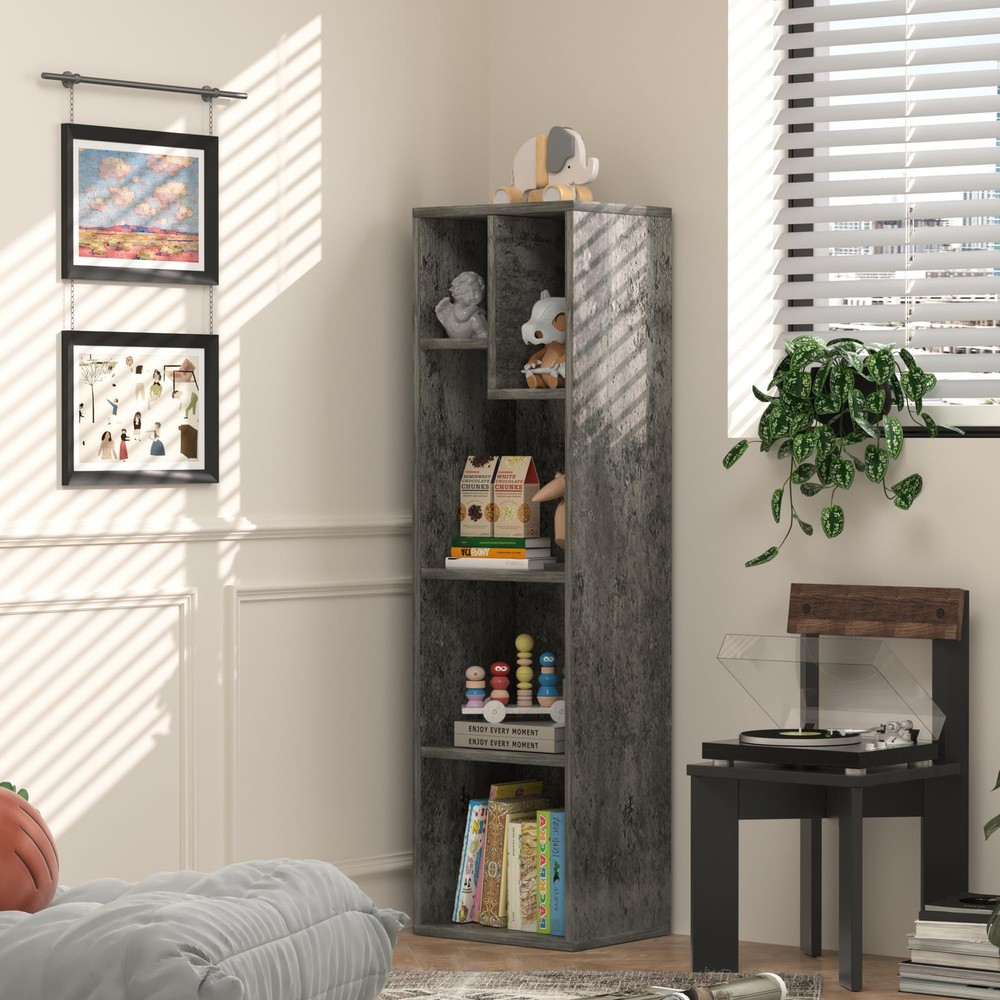 VECELO 4-Tier Bookcase, Modern Storage Cabinet with Height Difference Shelves fo