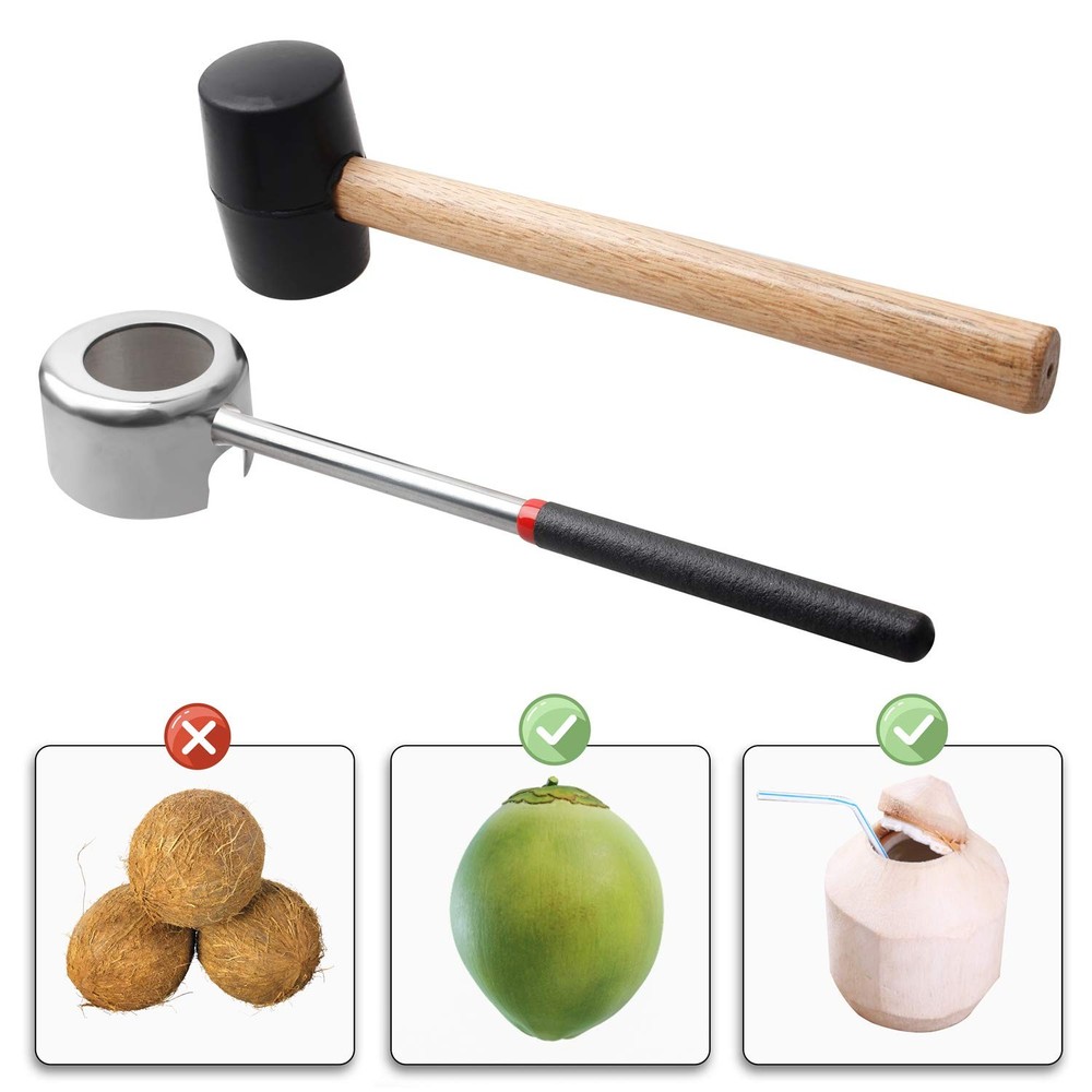 Coconut Opener Tools with Hammer Super Safe & Easy to Open Young Coconuts Tool