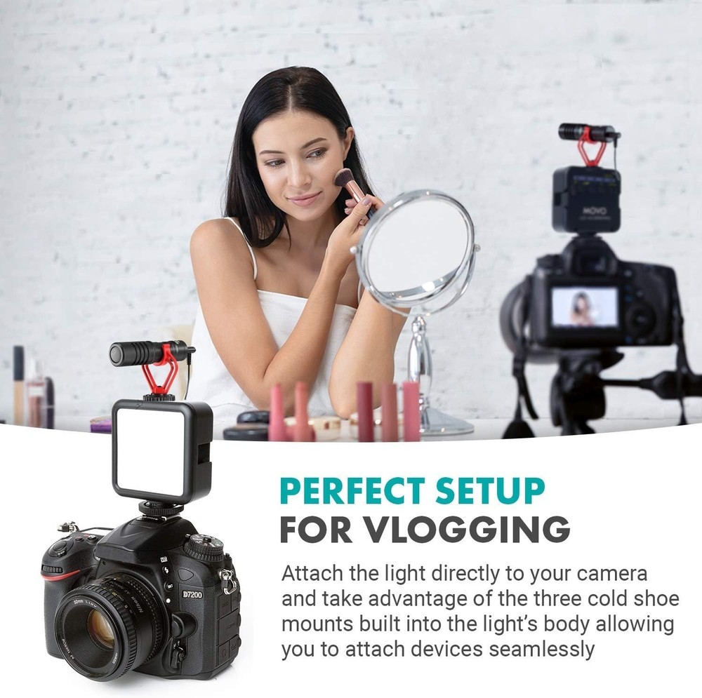 Movo MJ58 Portable Rechargeable Small LED Video Light with Soft Light Diffuser