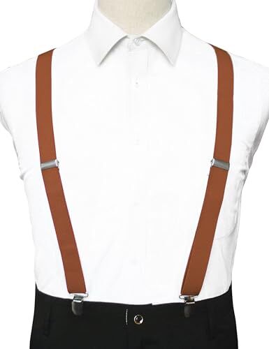 Solid Color Mens Suspender with 3 Strong Clips Adjustable Braces Rust