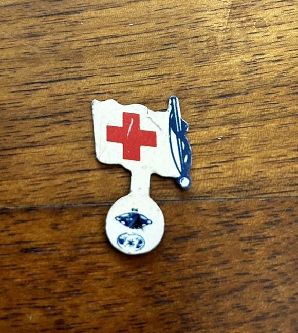 Vintage  Red Cross Flag Button Tab - Light Wear