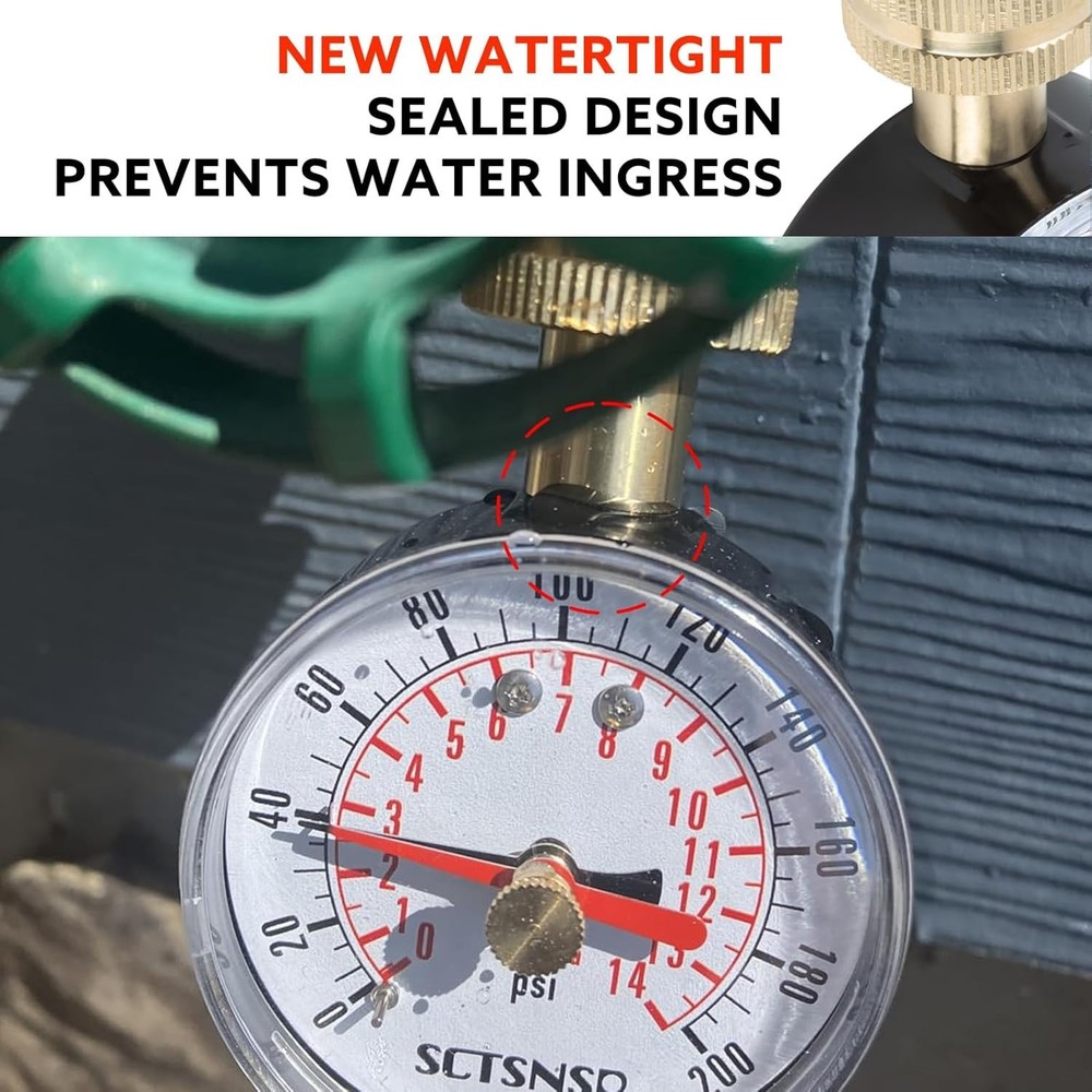 Accurate 0-200 PSI Water Pressure Gauge with Red Max Pointer, 2.5" Dial