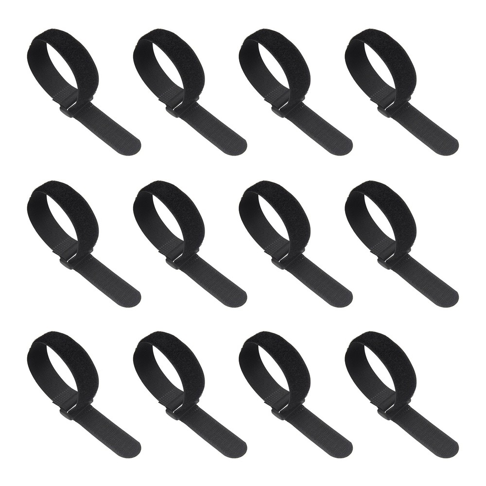 12pcs Reusable Cinch Straps 1"x11.8" Hook and Loop Cable Securing Straps, Black