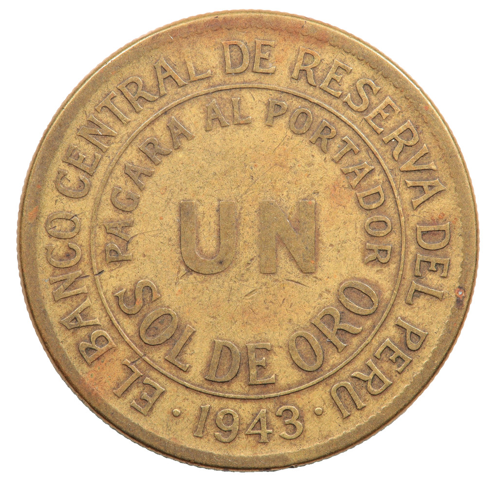 1943 PERU ONE 1 SOL DE ORO COIN
