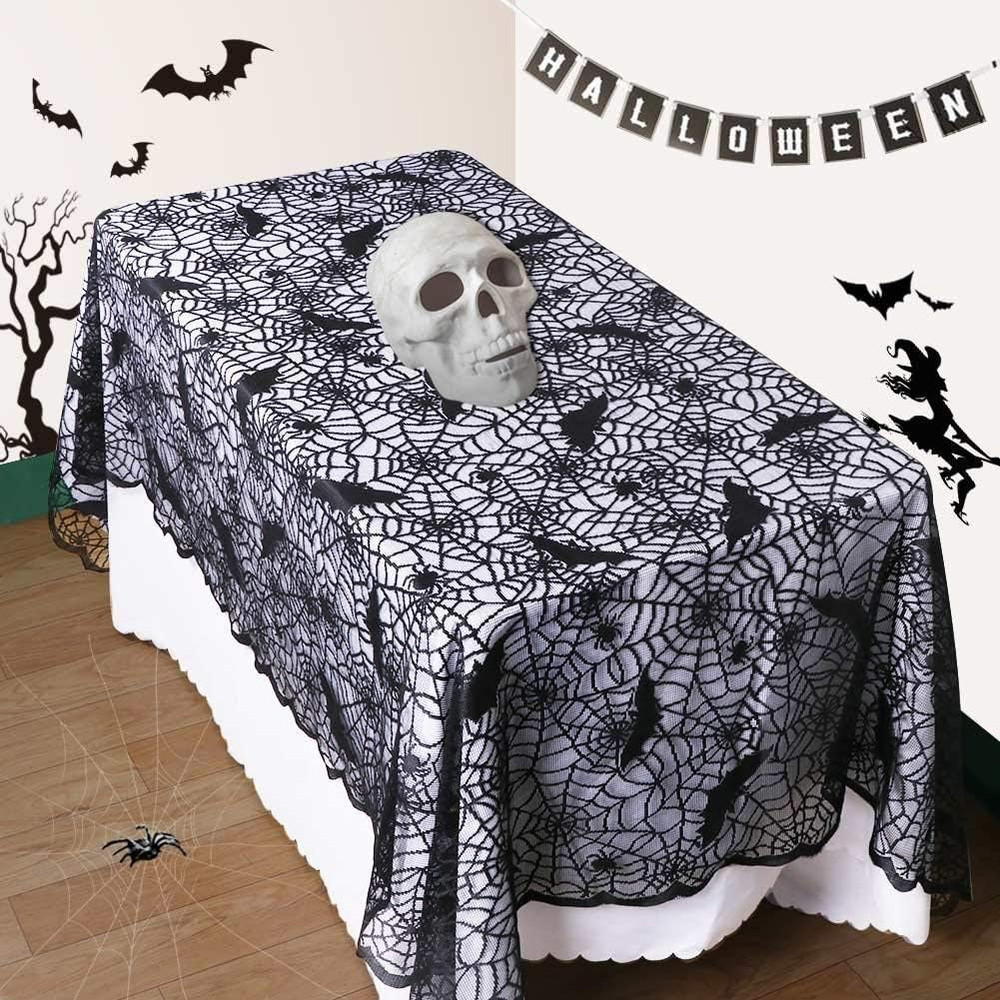 Rectangular Halloween Tablecloth, Halloween Bat Spider Web Tablecloth Decor