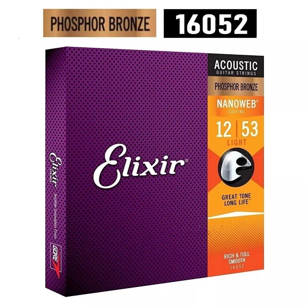 Elixir 16052 Strings Phosphor Bronze Acoustic Guitar Strings NANOWEB Coating TL