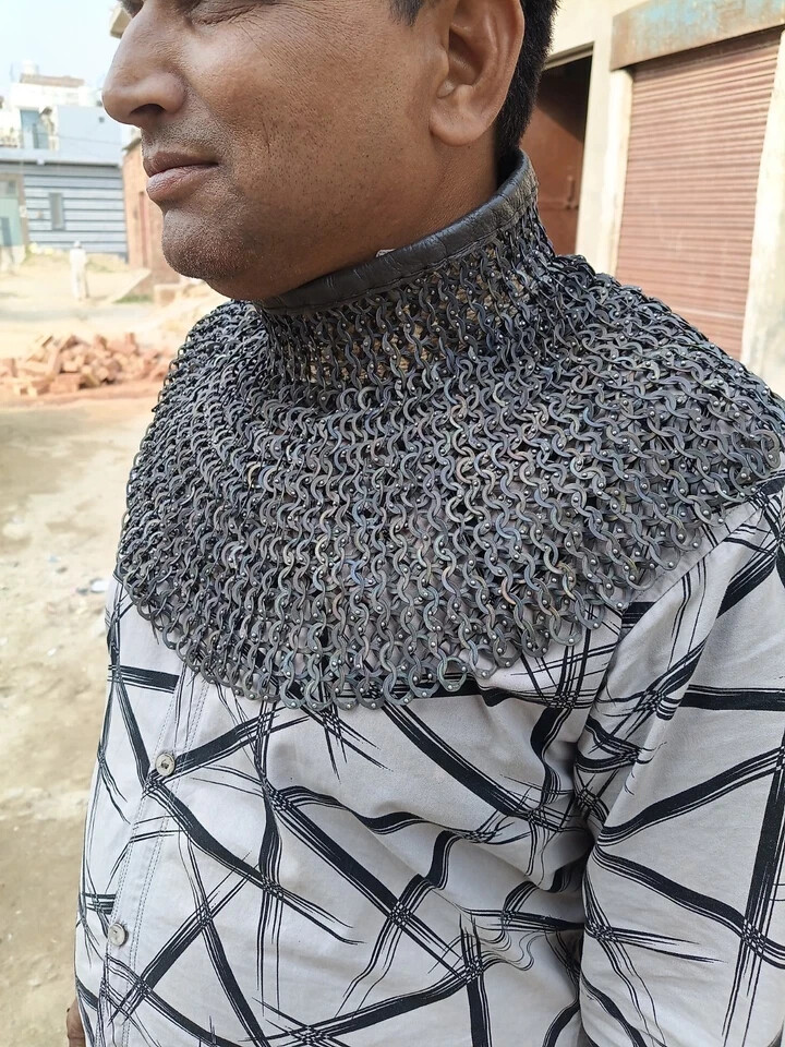Riveted Chainmail Collar Neck Protection Titanium 9 Mm Flat Collar SCA LARP Hall