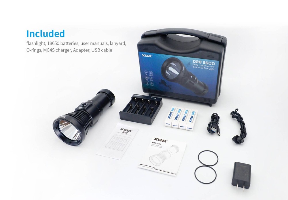 XTAR D28 3600 Lumen Diving Flashlight FULL SET + HANDLE + GREASE - 2023 MODEL