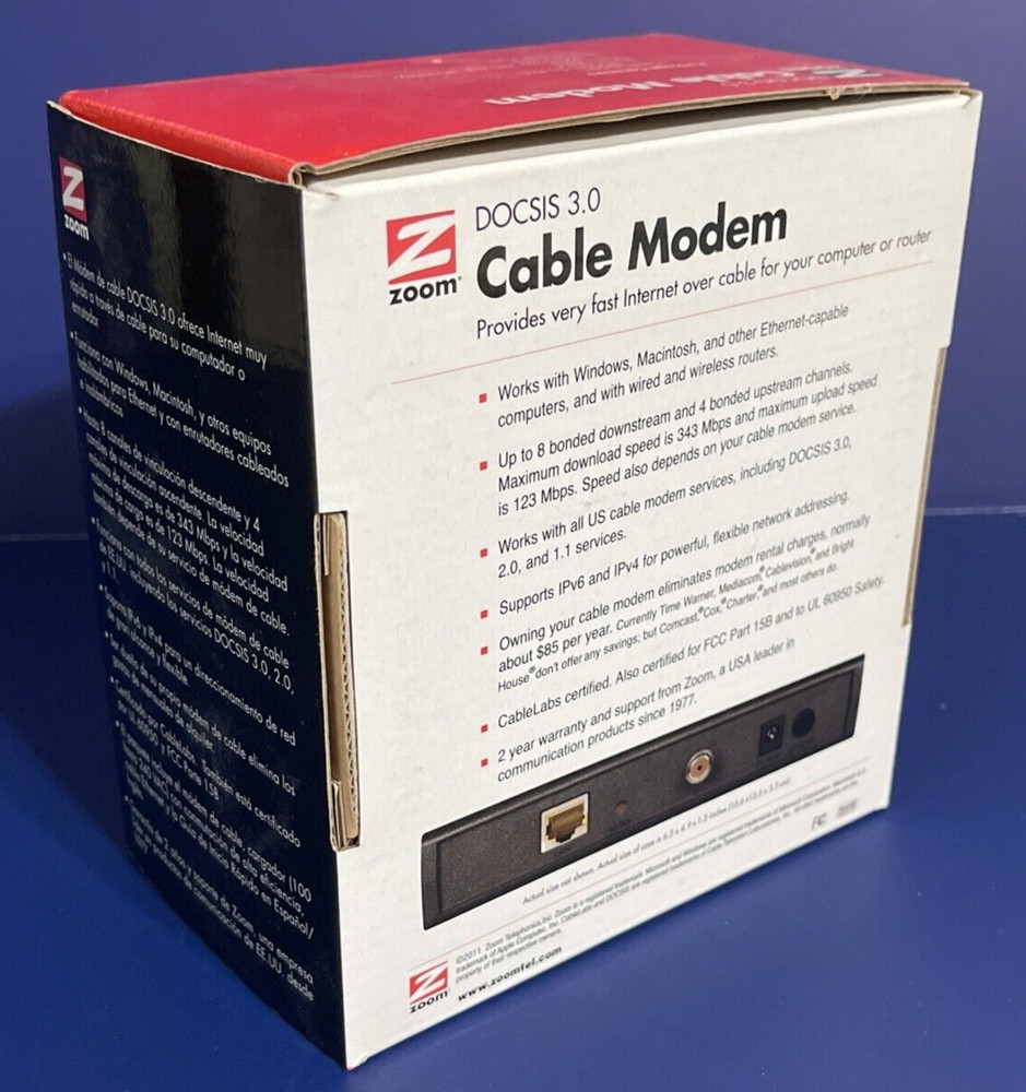 ZOOM 343 Mbps DOCSIS 3.0 Cable Modem Model: 5341