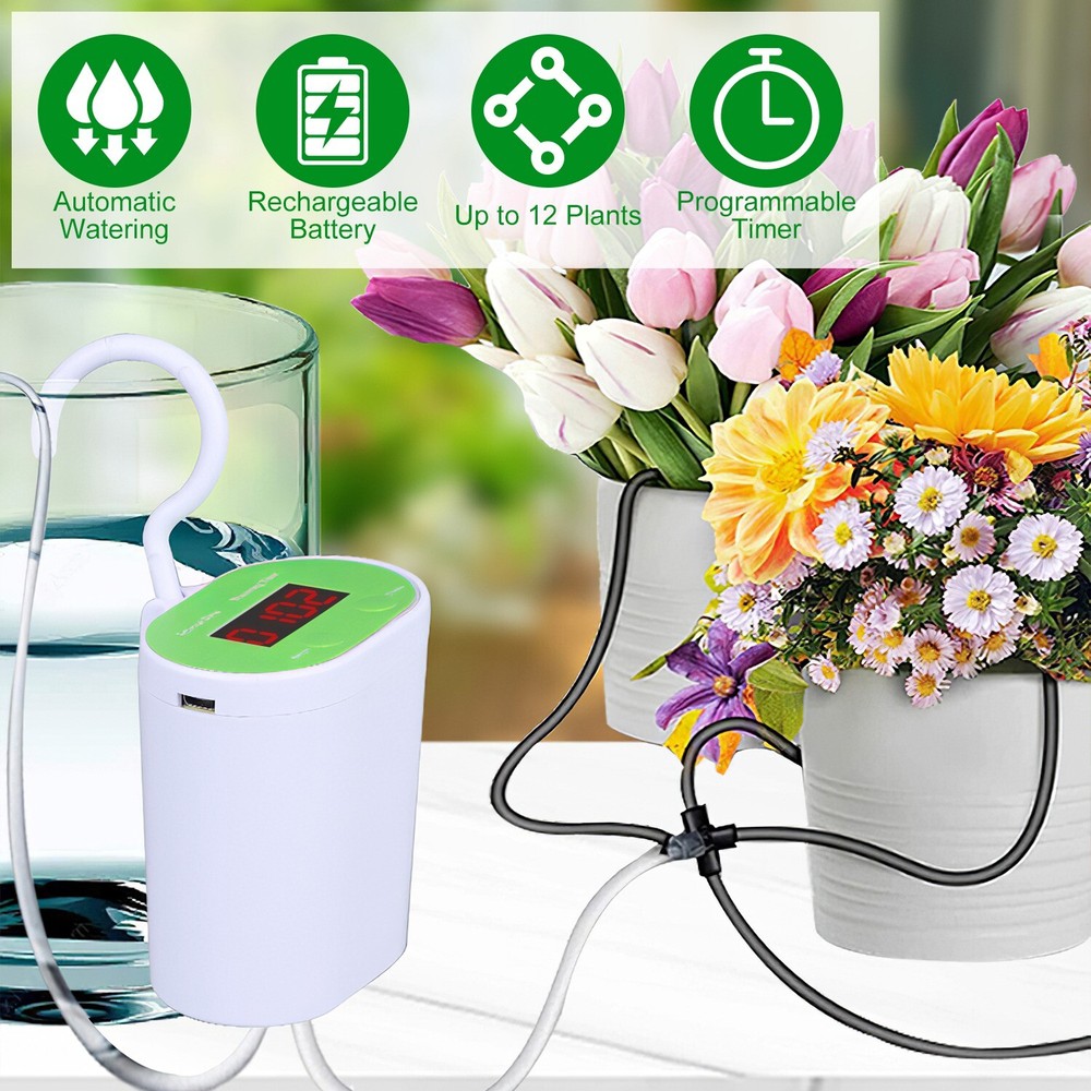 Automatic Drip Irrigation System Kit Plant Timer Self Watering Garden With Pump