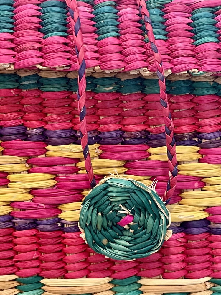Handmade Woven Multicolor Straw Basket Made In Mexico