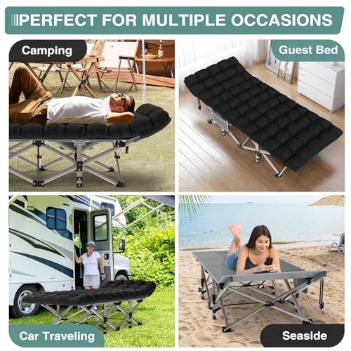 Camping Cot for Adults, Heavy Basic - 75x28x15" Gray Cot + Onyx Pad(update)