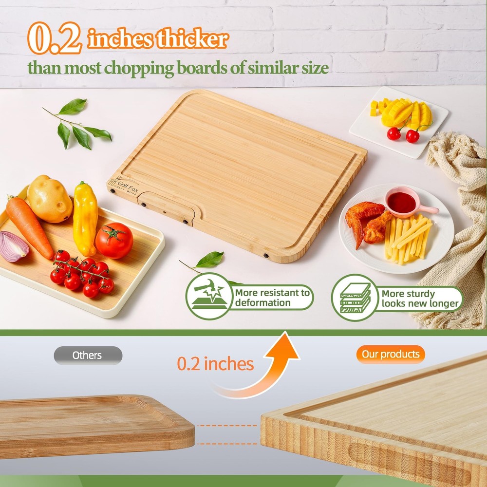 4-PCS Bamboo Cutting Board Set with Innovative Stand - Durable Double Sided W...