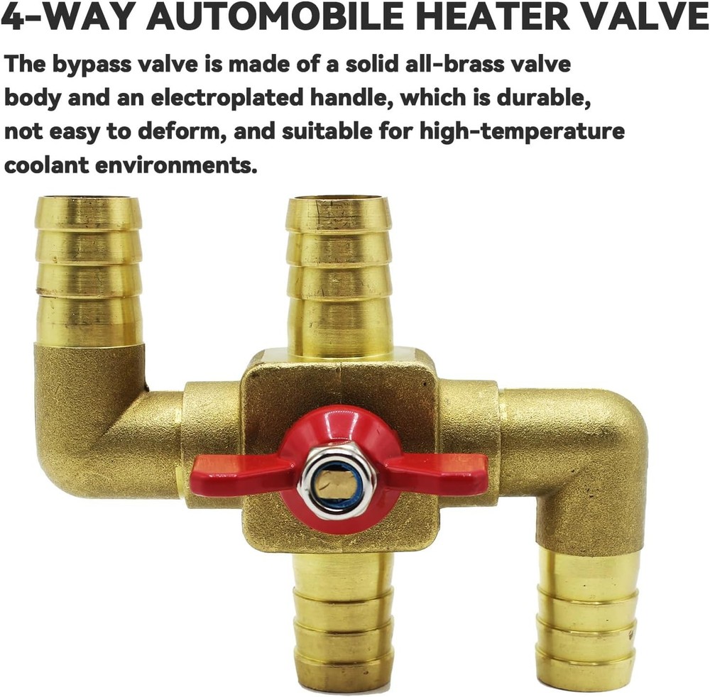 Heater Core Bypass Valve 4-Way Solid Brass Automobile Integrated