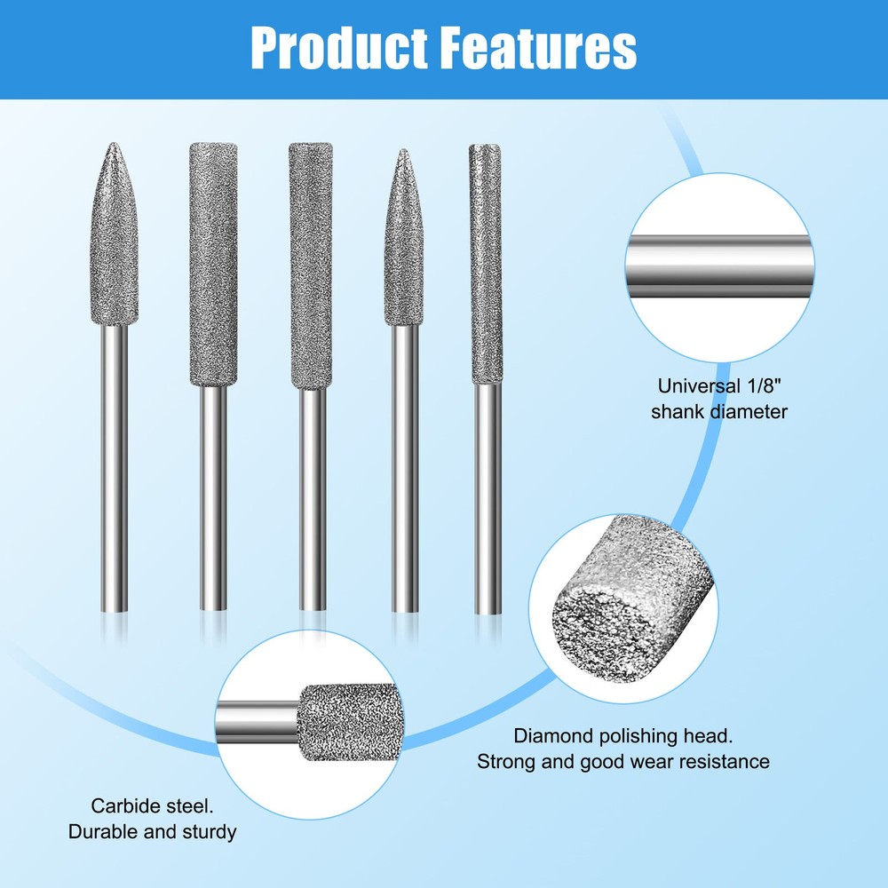11PCS/Set 1/8" Different Shapes Diamond Burr Bits Rotary Tools Kit Accessories